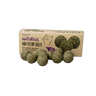 Natural green mini catnip balls for cats and cardboard box, isolated