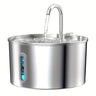 Round stainless steel 2.2-litre cat water fountain with curved spout and water-level window