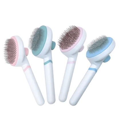 Self-cleaning pet grooming brush set with silicone bristles and white handles