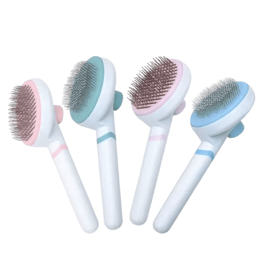 Self-cleaning pet grooming brush set with silicone bristles and white handles
