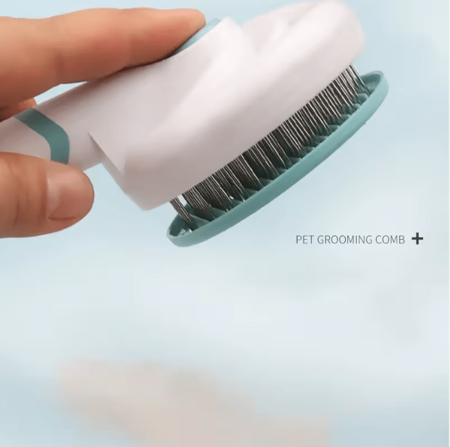 Self-cleaning pet grooming comb with removable bristle head and side handle