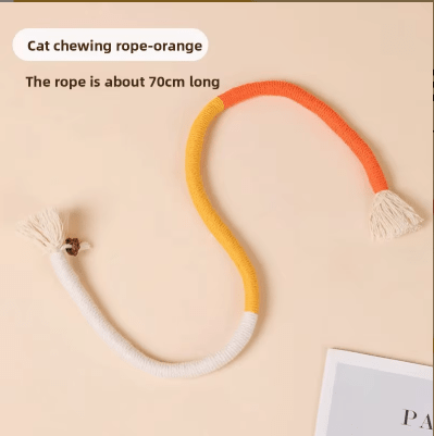 Orange cat chew rope toy with white tassel ends