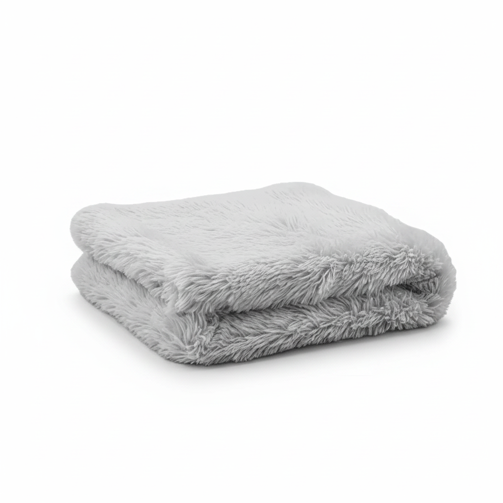 Shears Cozy Cloud cat comforter in light grey plush, folded