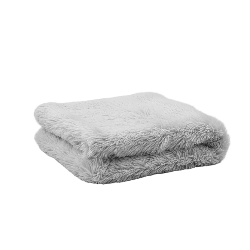 Shears Cozy Cloud cat comforter in light grey plush, folded