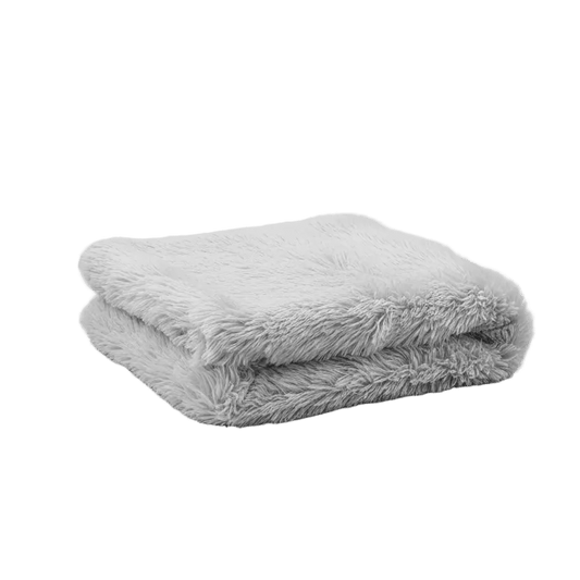 Shears Cozy Cloud cat comforter in light grey plush, folded