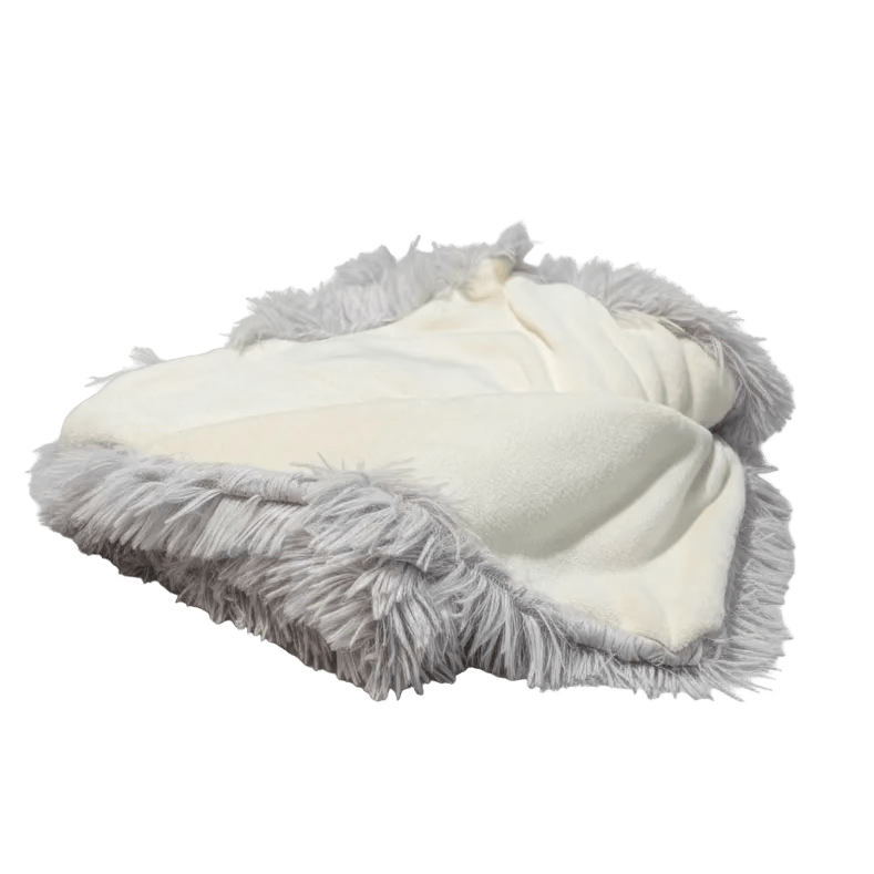 Shears Cozy Cloud cat comforter showing the soft cream fleece reverse
