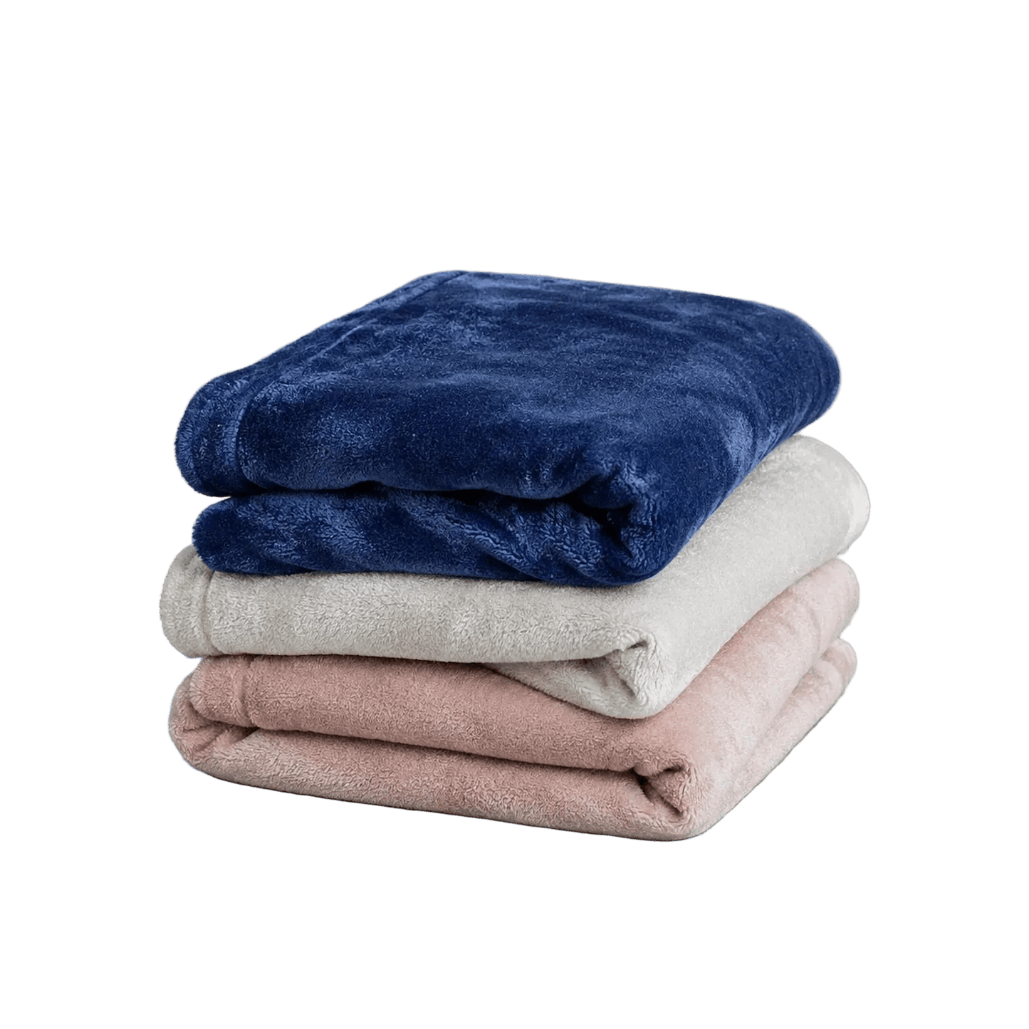 Shears Premium Double Fleece pet blanket stack in navy, stone, and blush pink