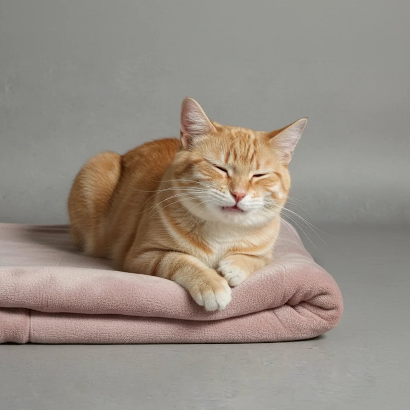 Shears Premium Double Fleece pet blanket, blush pink, with cat sitting on folded plush