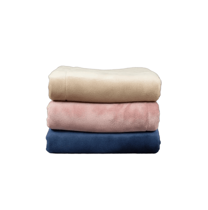 Shears Premium Double Fleece pet blanket stack in stone, blush pink, and navy