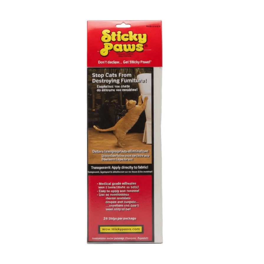 Sticky Paws furniture strip package with cat deterrent instructions, 24 strips