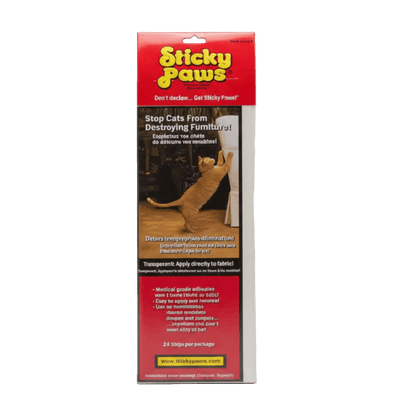 Sticky Paws furniture strip package with cat deterrent instructions, 24 strips