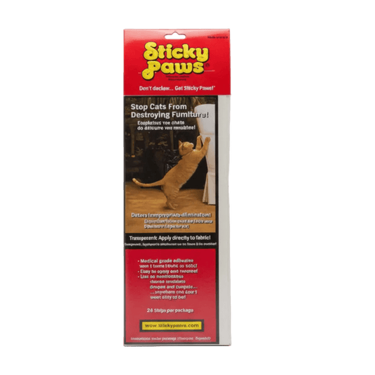 Sticky Paws furniture strip package with cat deterrent instructions, 24 strips