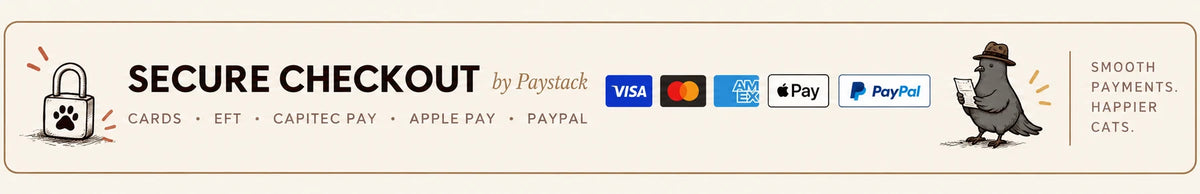 Secure checkout by Paystack with Visa, Mastercard, American Express, Apple Pay and PayPal, illustrated with Tony the pigeon