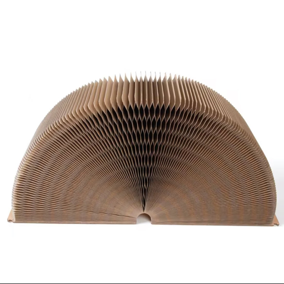 Foldable cardboard cat scratch lounge bed, rounded corrugated half-dome with entrance
