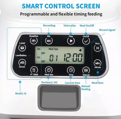 Automatic cat feeder with smart control screen and LCD meal timing display