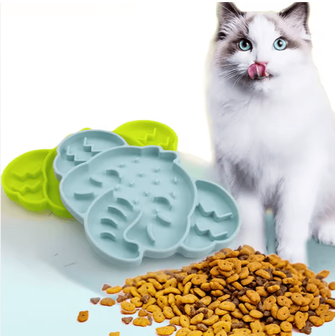 Elephant silicone slow feeder mat in light blue with raised puzzle-like feeding channels