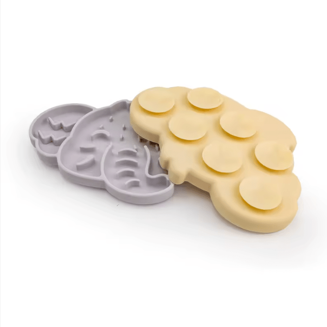 Elephant silicone slow feeder mat in beige with raised round treat cups and face bumps