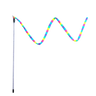 Rainbow striped cat teaser wand with curved flexible tube and black handle