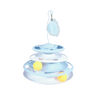 Blue cat turntable toy with hanging white feather and rolling yellow ball