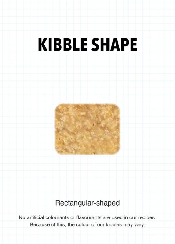 Rectangular chicken kibble pieces for senior cat food