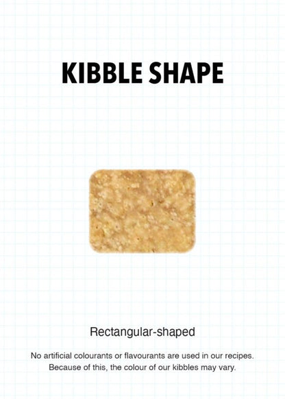 Rectangular chicken kibble pieces for senior cat food