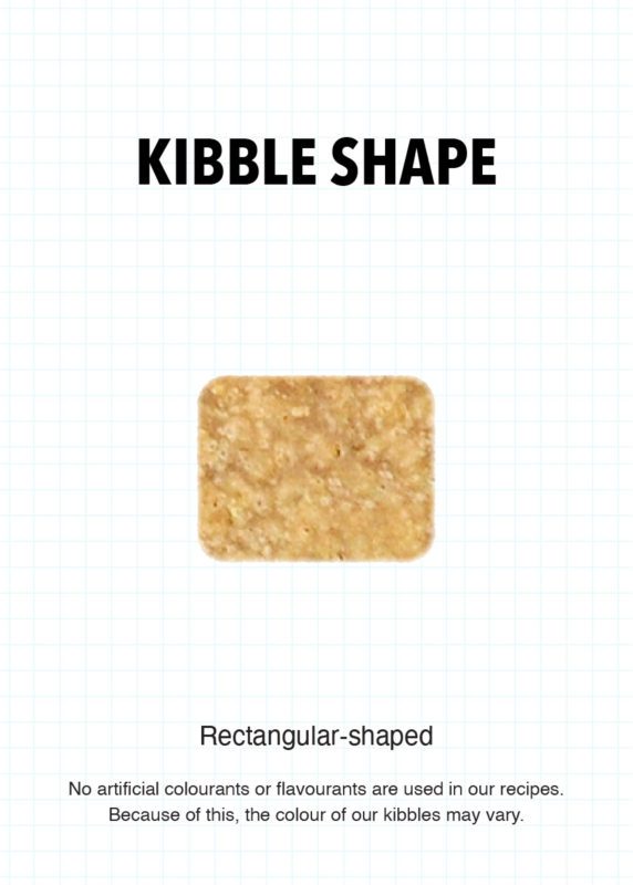 Light brown rectangular cat food kibble pieces