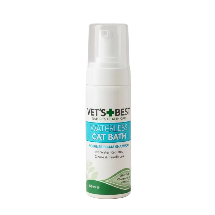 Waterless cat bath foam shampoo bottle with pump; Vet's Best Waterless Cat Bath 150 ml
